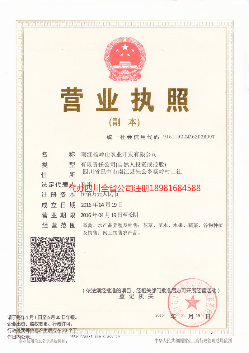 陇南陇南杨岭山农业开发有限公司